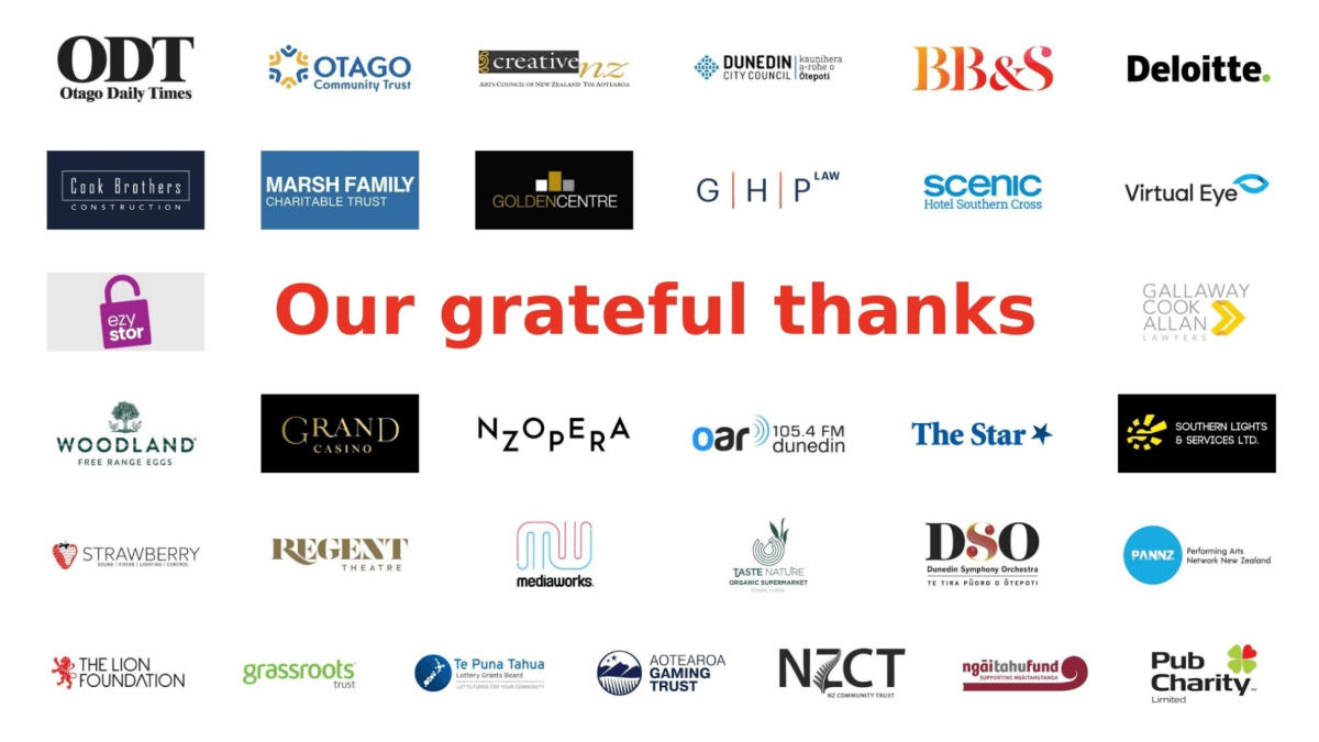 Dunedin Arts Festival 2025 supporters: logos of our sponsors and funders